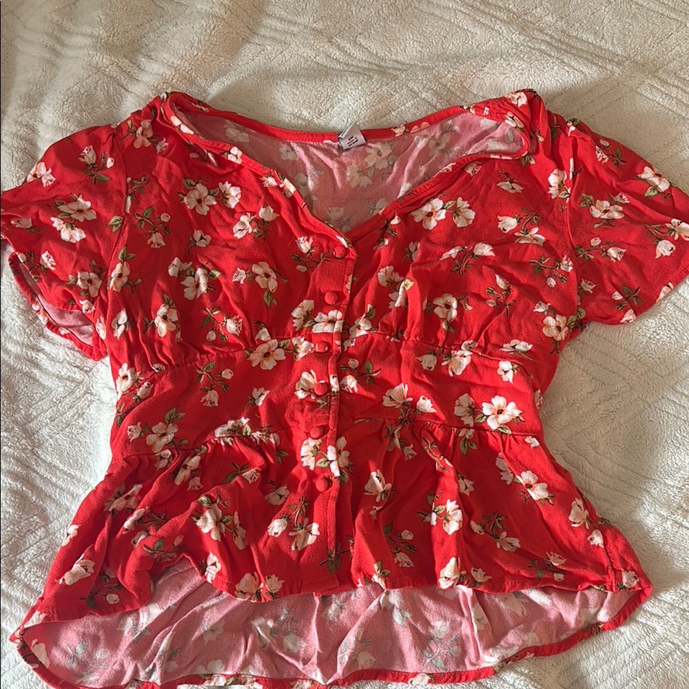Old Navy Red Floral Blouse
